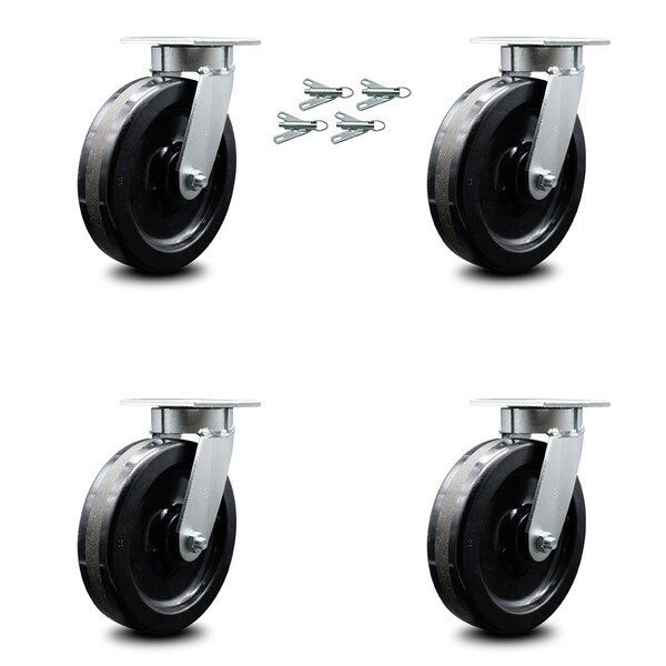 Service Caster 8 Inch Kingpinless Phenolic Wheel Swivel Caster Set with Swivel Lock SCC SCC-KP30S820-PHR-BSL-4 - main